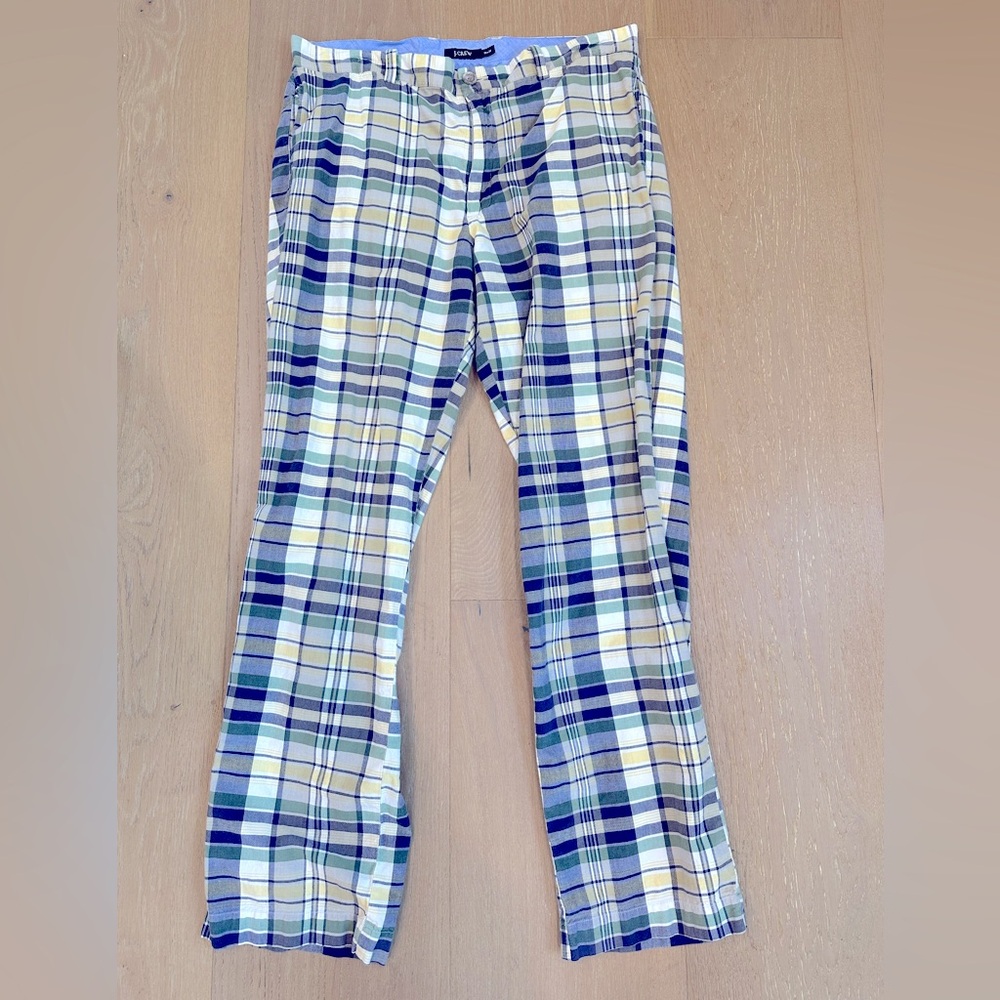 J Crew Pants size 34x32. Plaid yellow green and blue